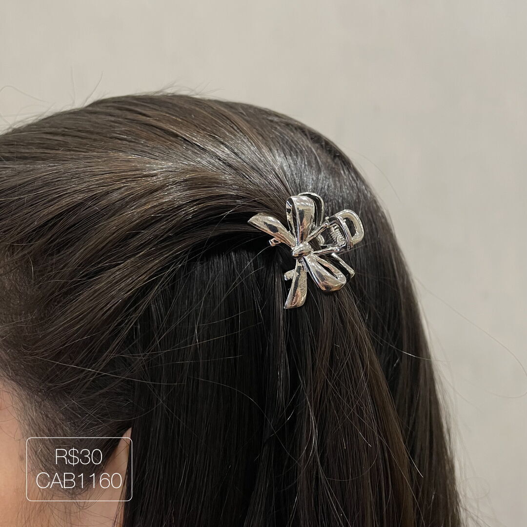 Hair Clip Mini Laço Liso Prateado